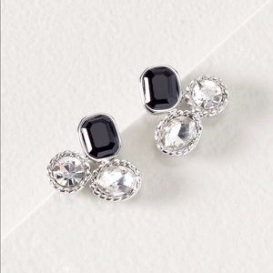 WHBM Silvertone, Crystal & Black Bead Stud Earrings